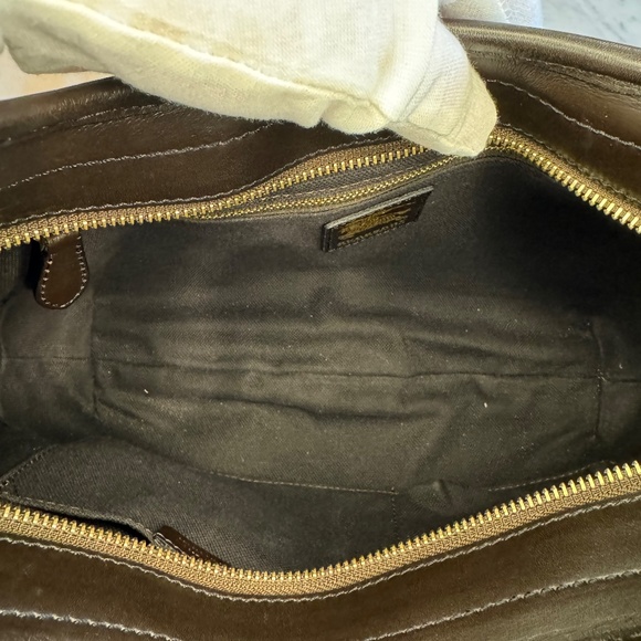 BURBERRY Chocolate Brown Leather Haymarket Check Coated Canvas Chain Strap Hobo - Picture 14 of 17